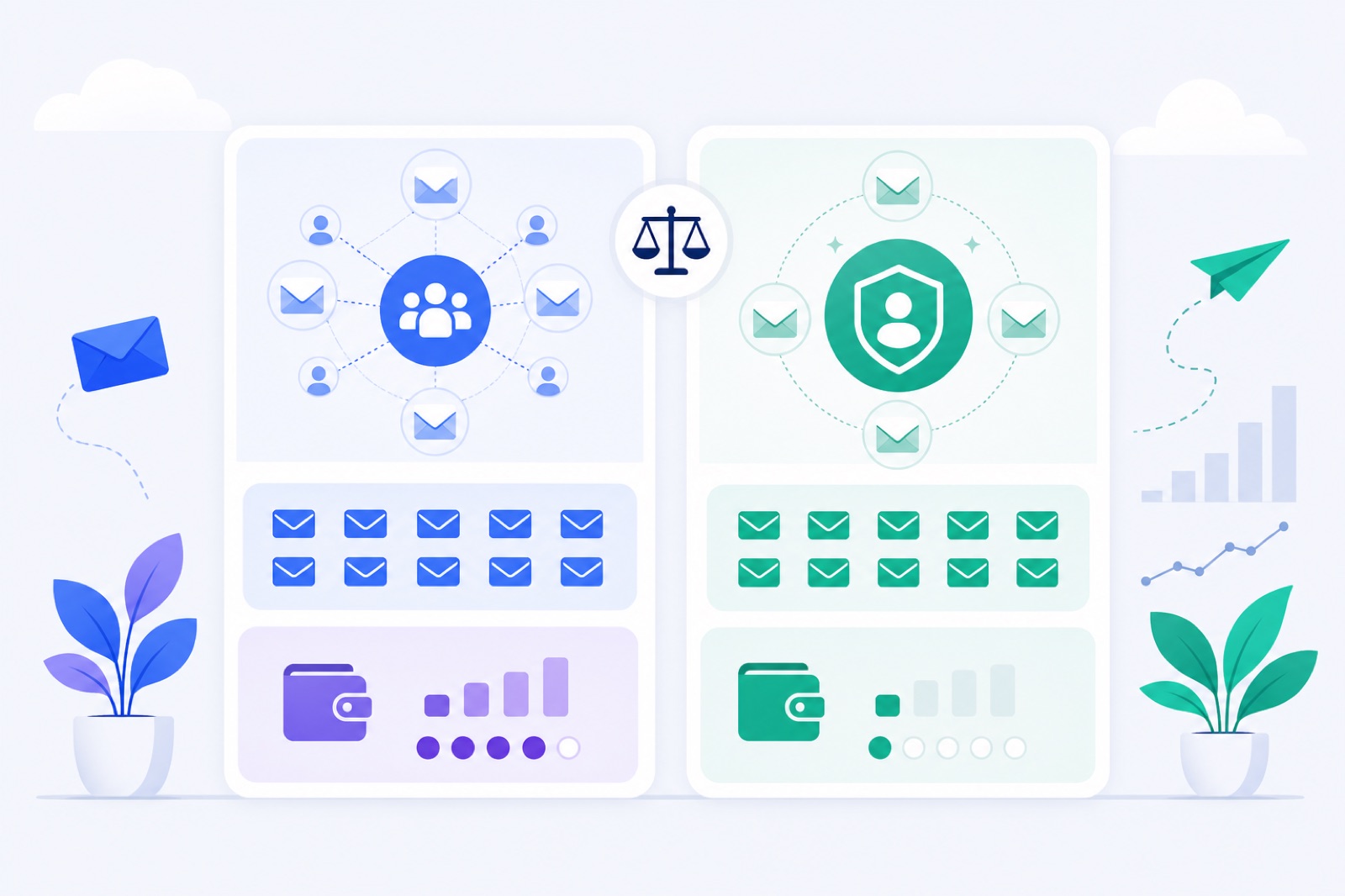 MailReach alternative comparison showing paid per-mailbox warm-up versus a free private pool