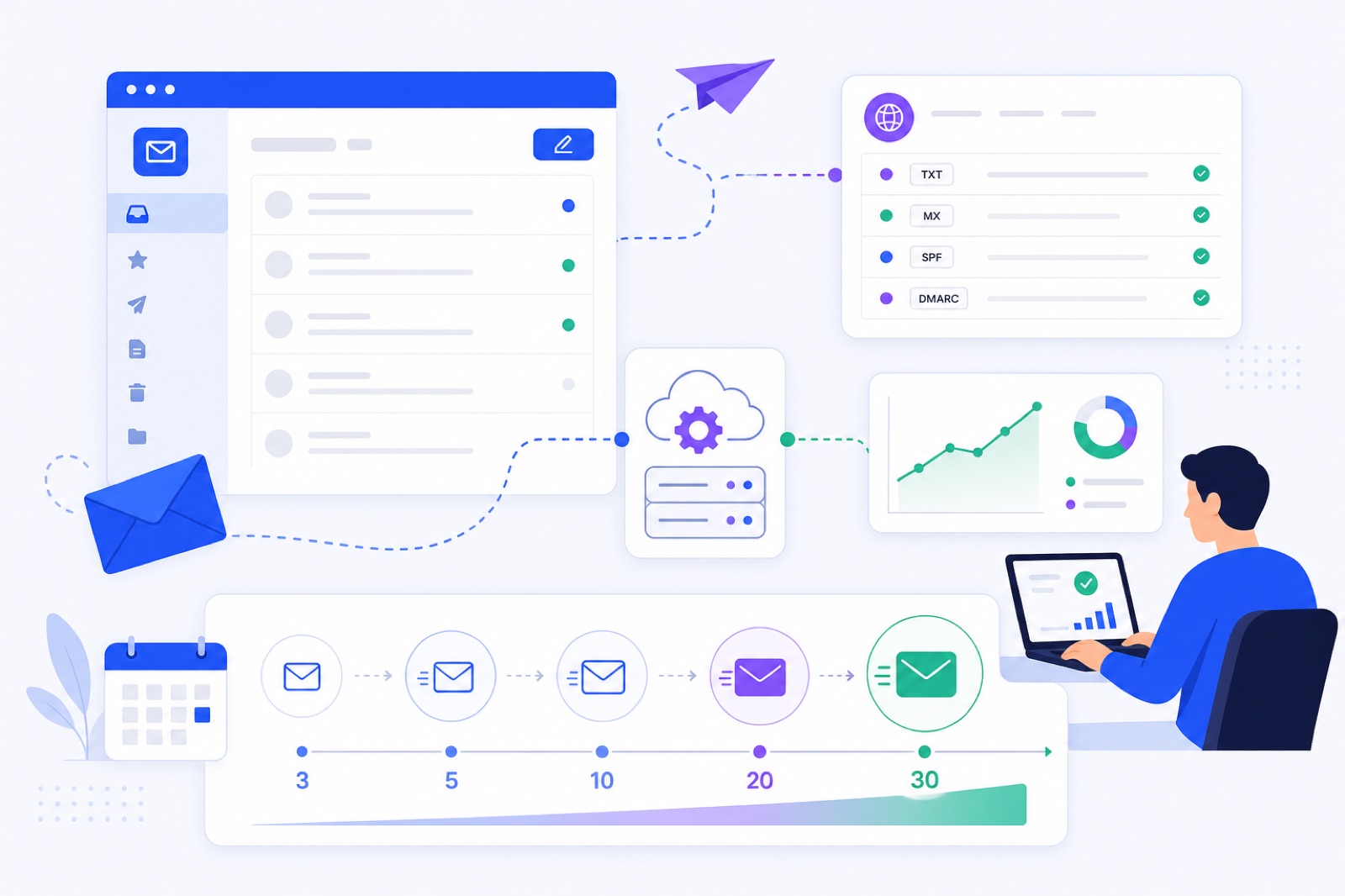 Zoho Mail warm-up setup with API, DNS records and gradual sending schedule